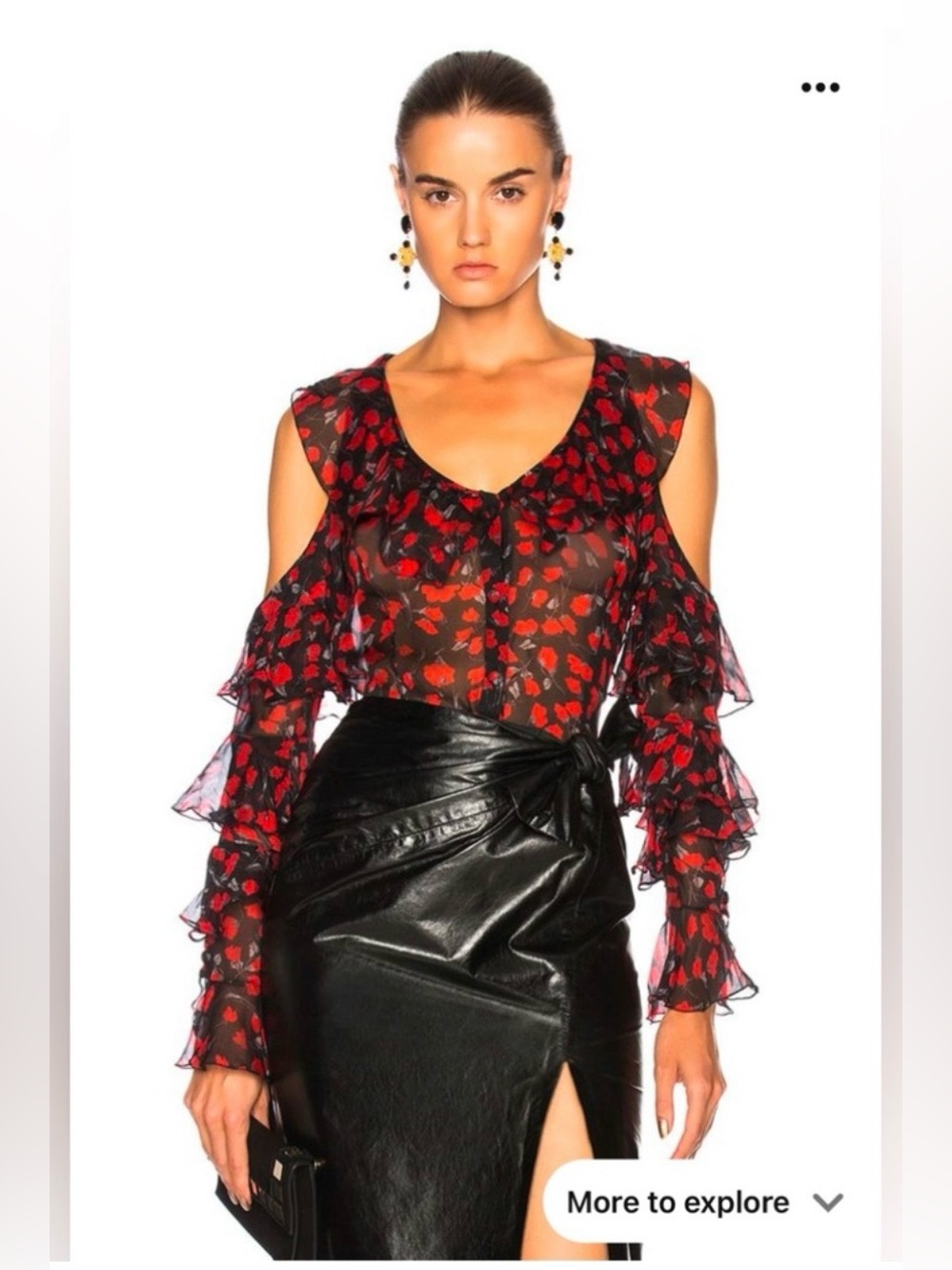 Raquel Diniz Women 100% silk Floral Ruffle Cold Shoulder Long Sleeve Blouse Top
